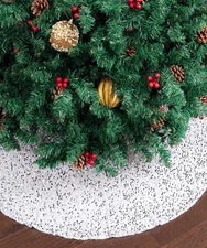 24-Inch Silver Sequin Christmas Tree Skirt & Collar Set for Elegant Decor