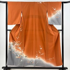 JAPANESE KIMONO HOMONGI ORANGE 155.5cm 5 ft 1 in PURE SILK FF9042