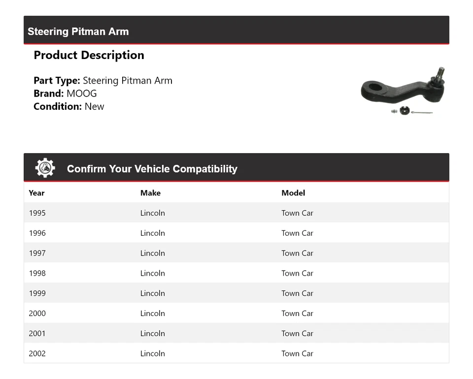 Рулевой рычаг питмена для Lincoln Town Car 1995-2002 годов выпуска MOOG 1995 1996 1997 1998 1999 - Изображение 2 из 4