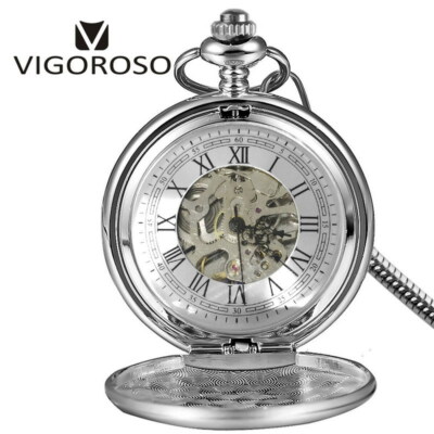 Classic Antique Flower Pocket Watch Skeleton Wind Up  display picture 1