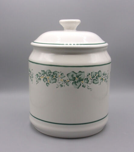 Corelle Coordinates Callaway Ivy Ceramic 9" Canister w/Lid -White & Green - Picture 1 of 4