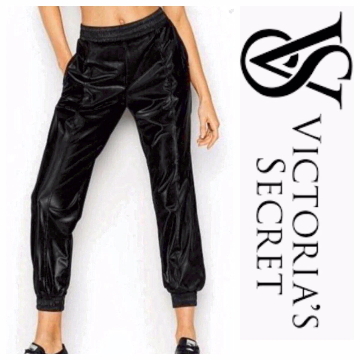 Shiny black joggers sale