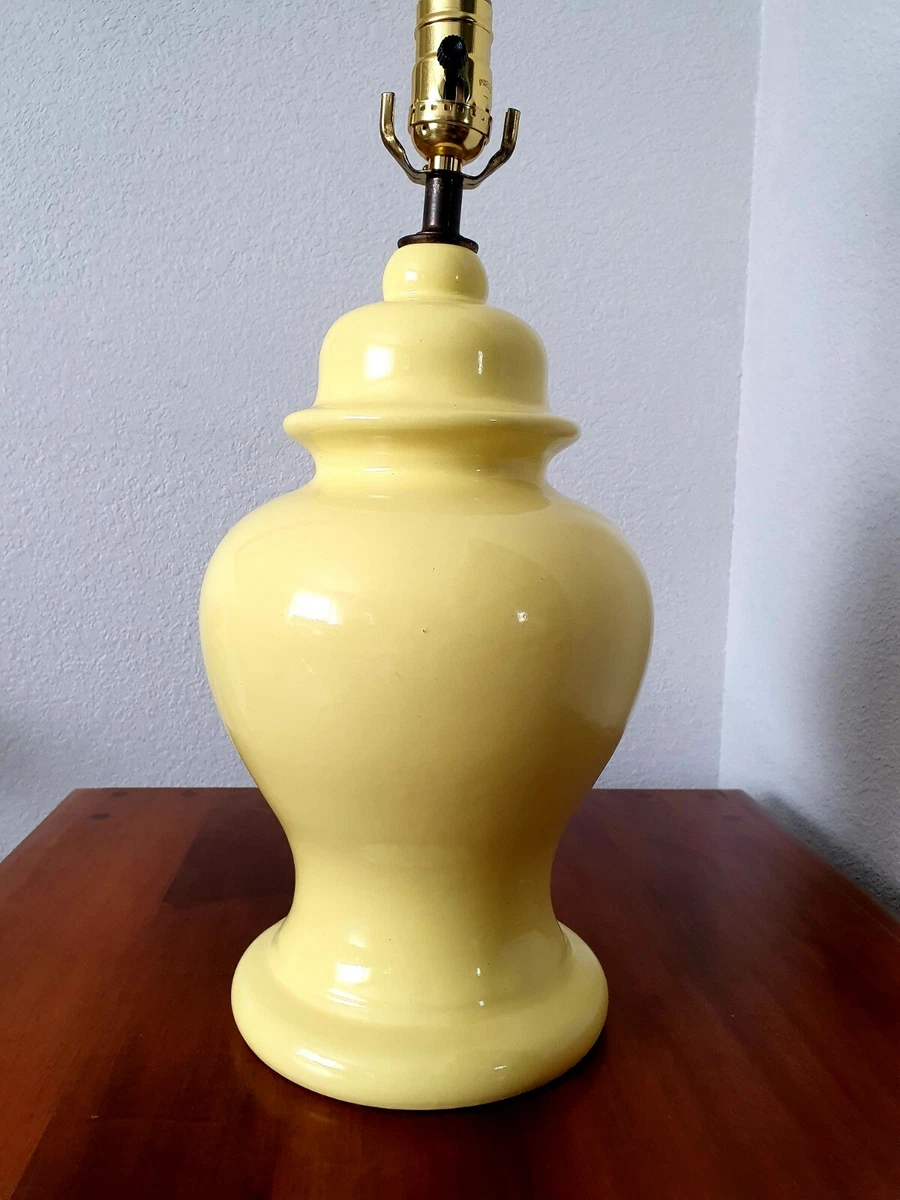 Vtg Ginger Jar 3 Way Table Lamp Bright Yellow Ceramic Porcelian Mid Century