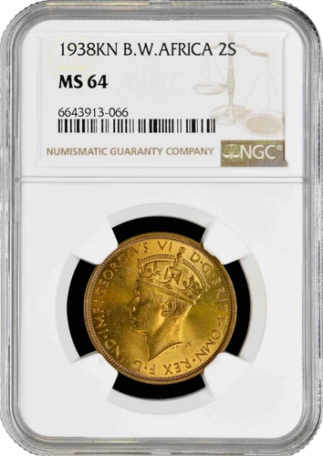 British West Africa 2 shillings 1938 KN, NGC MS64, "King George VI (1937-1952)"