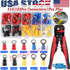 510PCS Insulated Electrical Crimp Terminals Ring Wire Connectors 22-10AWG/Pliers