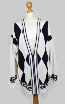 Vintage Marisa Christina Collection Strickjacke L dunkelblau beige mit Silberfäden