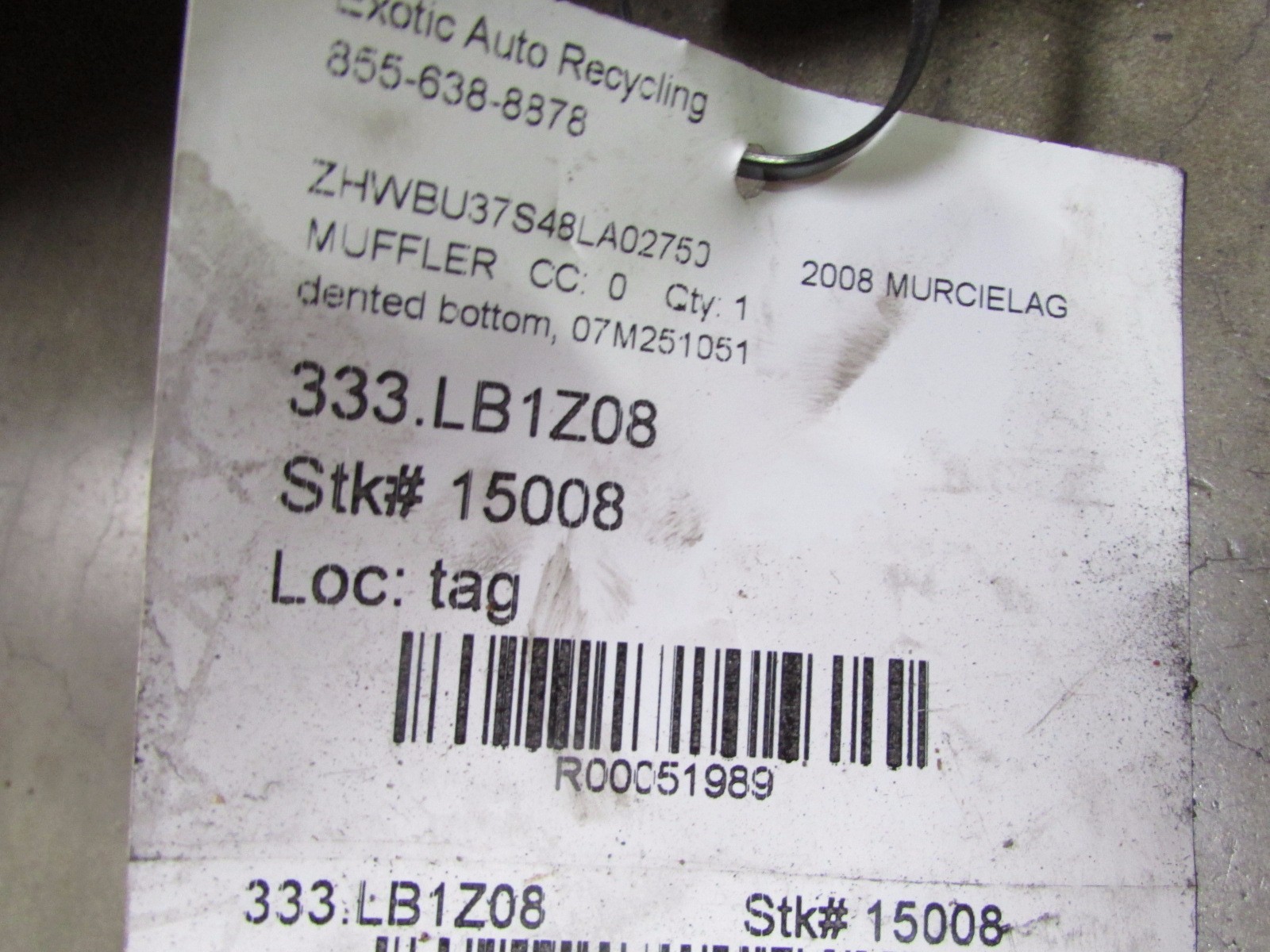 Lamborghini Murcielago LP640, Rear Muffler Exhaust Assembly, Used, P/N 07M251051