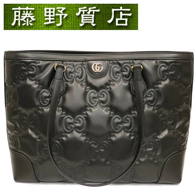Gucci Gg Matelasse Tote Bag Medium Shoulder 631685 Black Leather Gold Metal Fitt