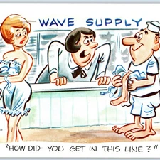 7" Oversized c1950s US Navy Women WAVES Comic Postcard Creepy Man USN Sailor 1S
