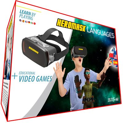 Heromask Virtual Reality Headset for Kids + Video Games to Learn Spanish Ital...