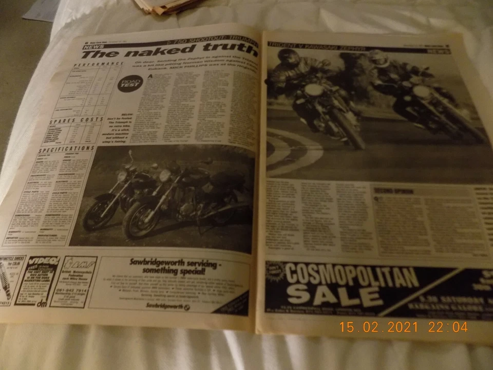 Motor Cycle News/25,12,1991/Triumph Trident v Kawasaki Zephyr/FJ-1200/ - Image 3 of 4