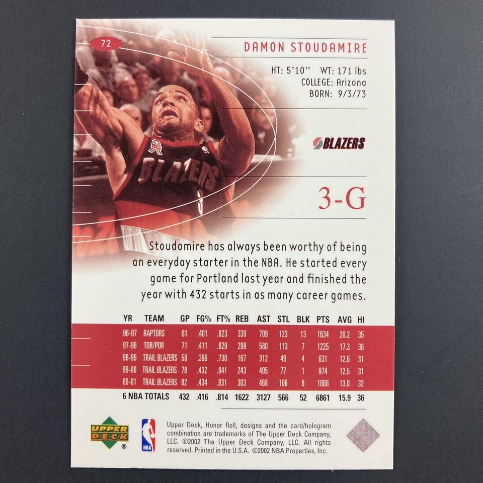 Damon Stoudamire 200102 Upper Deck Honor Roll Card 72 Portland Trail