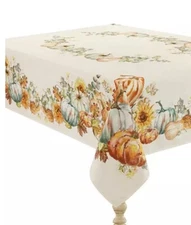 LAURAL HOME HARVEST SUN PUMPKING TABLECLOTH 72”x144” OBLONG NEW REPACKAGED $269