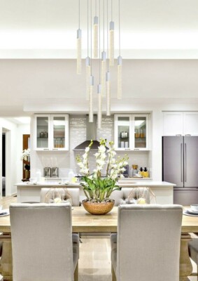 Chandelier 9 Light Fixture Chrome and Crystal Pendant Foyer Kitchen Dining Room