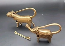 Lot of 2 Vintage Brass Locks. One Tiger and One Elephant With One Key 