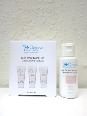 New The Organic Pharmacy Minis Skin Treat Mask Trio & Rose Facial Cleansing Gel