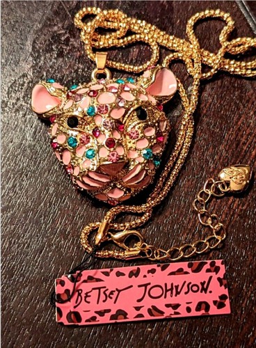 Betsey Johnson Crystal Rainbow Pink Leopard Gold Pendant Necklace Free Gift Bag - Picture 4 of 4
