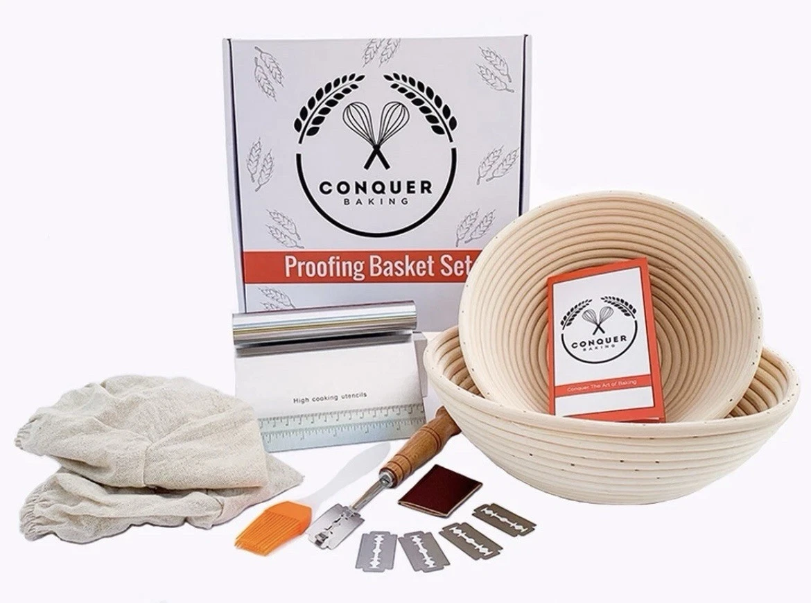 2 Banneton Bread Proofing Baskets Set 9” & 11” Artisan Rattan Sourdough Kit