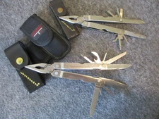 VTG LEATHERMAN SUPER TOOL PAT PEND + TOOL w/ORIG LEATHER SHEATHS 90s+CANVAS CASE