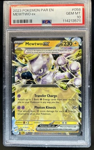 2023 Pokemon SV Paradox Rift Mewtwo ex Double Rare #058/182 PSA 10 GEM MINT