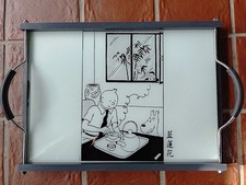 HERGÉ -  Plateau LE LOTUS BLEU - 50x40 Verre bois avec poignées Axis