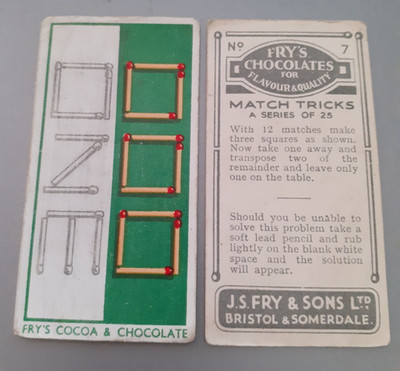 Fry's Pralinen - Match Tricks Sammelkarte Nr. 7. (1921) EXTREM SELTEN/VINTAGE