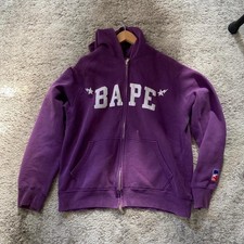 Vintage Bape Purple Fleece Full Zip Hoodie Logo Men's Size M Cotton