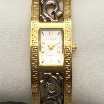 Elgin Womens Watch 17mm Silver Gold Tone Scroll Bangle E16265N New