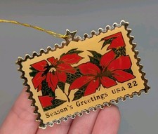 Vintage JG&A USPS 1987 Seasons Greetings Postage Stamp Enamel Christmas Ornament