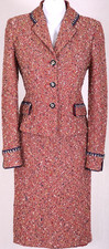 ST.JOHN Women's Tweed Red Green White Navy Blue Trim Boucle Jacket Skirt Sz 4-6
