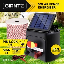 Giantz Electric Fence Energiser 3km Solar Powered Energizer Set w/ 500m Wire