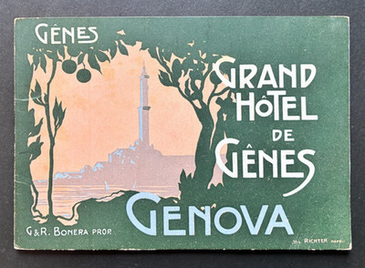 Antique 1900 Grand Hotel de Genes Booklet Genoa Italy Guide w/ Pristine City Map