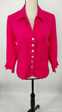 NEW Talbots Irish Linen Lightweight Jacket Ruffle Sleeve Raspberry Pink Size 8