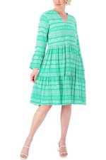 Destination 365 Printed 3/4 Sleeve Split Neck Dress Pistachio