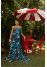 Xscape Teal Pleated Ruffle Strapless Mermaid Evening Gown Dress New 14