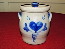 2003 Rowe Pottery Works 6" Canister Salt Glazed w/Heart and Lid, EX++