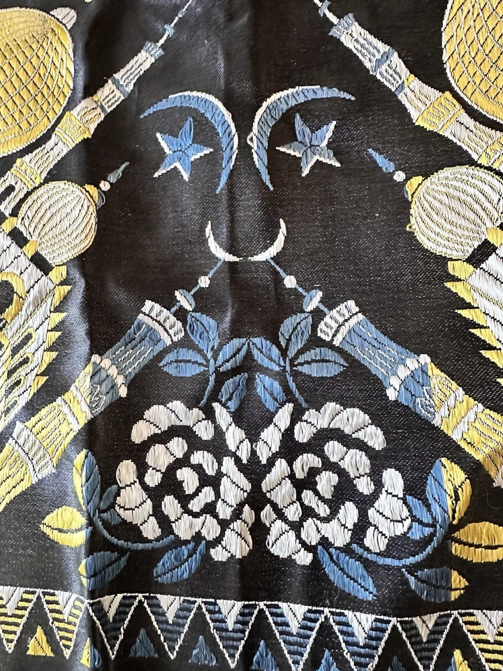 Mantón de piano tejido brocado satinado seda Taj Mahal vintage de la Segunda Guerra Mundial bufanda flecos melocotón Foto 2 de 4