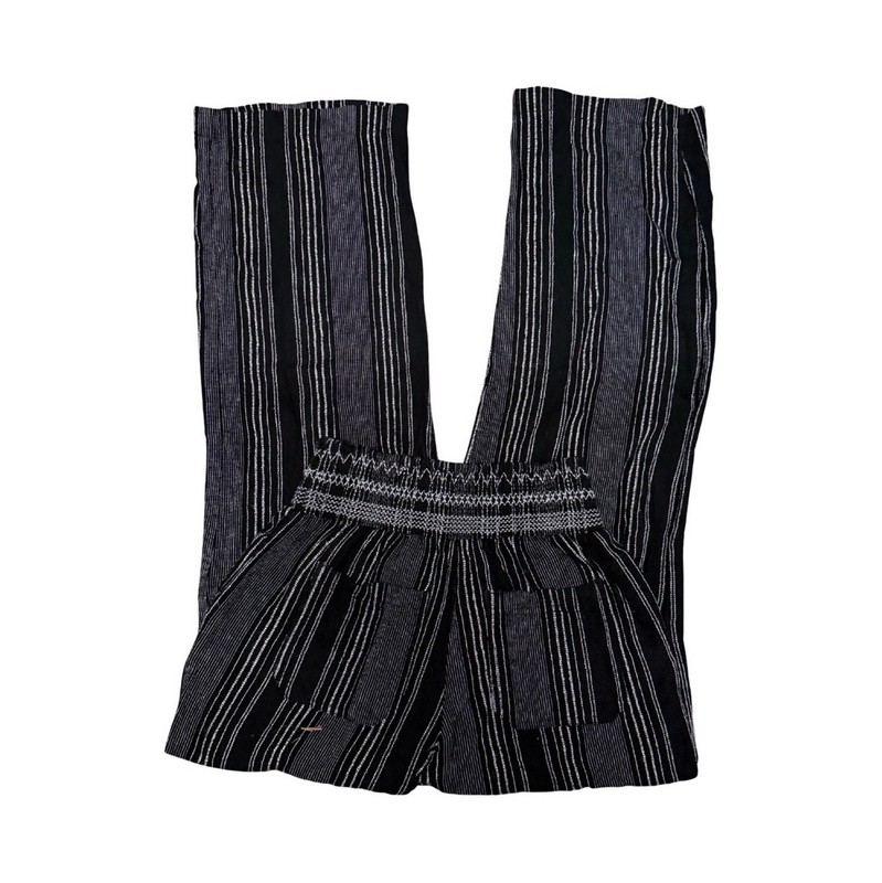 Women’s Black/White Striped Wide-Leg Jogger Pants, Size 10, Pockets