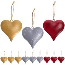 12 Pcs Valentine's Day Heart Metal Bell Ornaments, 3 Styles 3D Metal Heart Decor