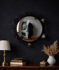 Vintage Convex Fish Eye Wall Mirror Metal Floral Frame 40cm