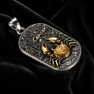 Mens Gold Plated Cancer Zodiac Sign Constellation Horoscope Pendant Necklace