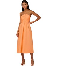 Adrianna Papell Womens Ruched Midi Dress, medorange, 16