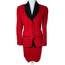 Vintage Simonton Studio Size 4 2 Piece Skirt Suit w/ Blazer Jacket Red Holiday  
