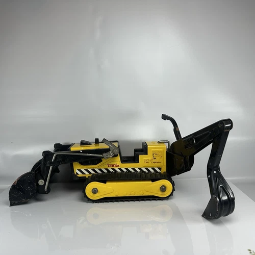 Vintage Metal Tonka Yellow Backhoe Loader Trencher Pressed Steel AS IS USED READ