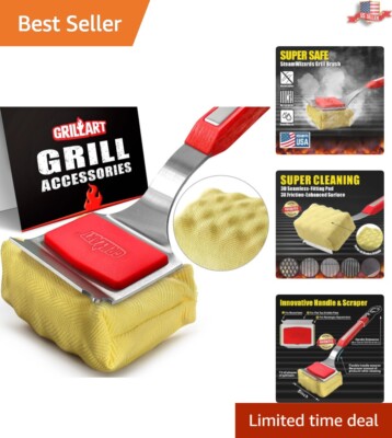 SteamWizards BBQ Brush with Replaceable Head - Safe Cleaner for All Grill Types