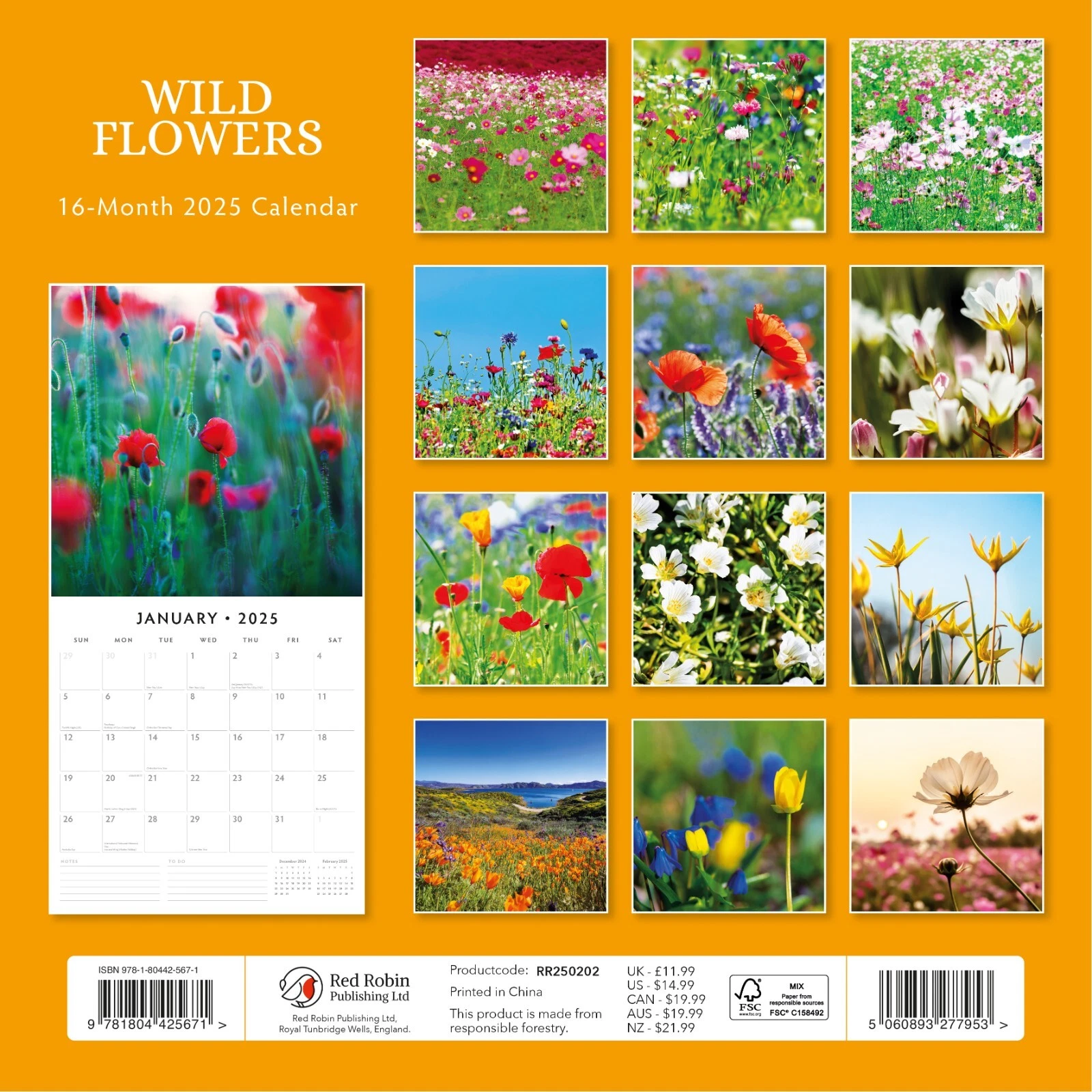Wild Flowers 2025 Square Wall Calendar