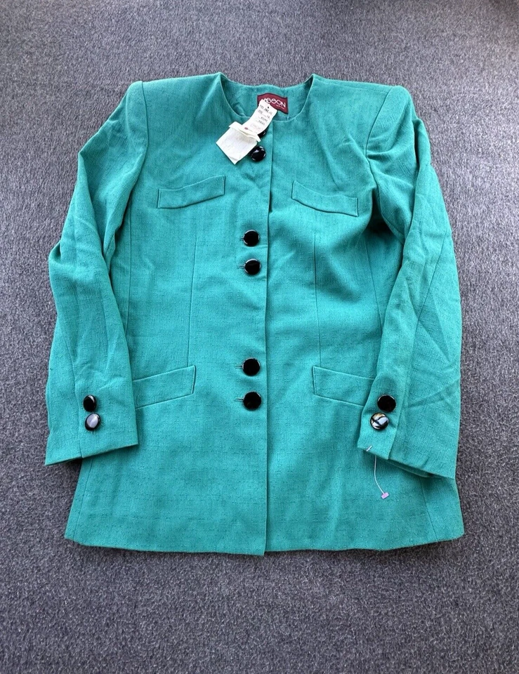 Blazer Sasson Mujer 12 Verde Chaqueta Bolsillos Abotonados Forrado De Colección Foto 2 de 4