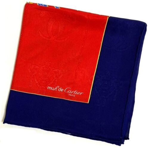 Bufanda Cartier Paño Auténtico Moda 100% Rojo Seda, Azul Marino, Oro - Imagen 1 de 5
