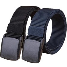 2 Pack 1.25" Wide Military Tactical Belt, No Metal Webbing Nylon Web Belt bla...