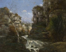 Oil painting gustave courbet - Rocks near Ornans landscape with stream canvas 